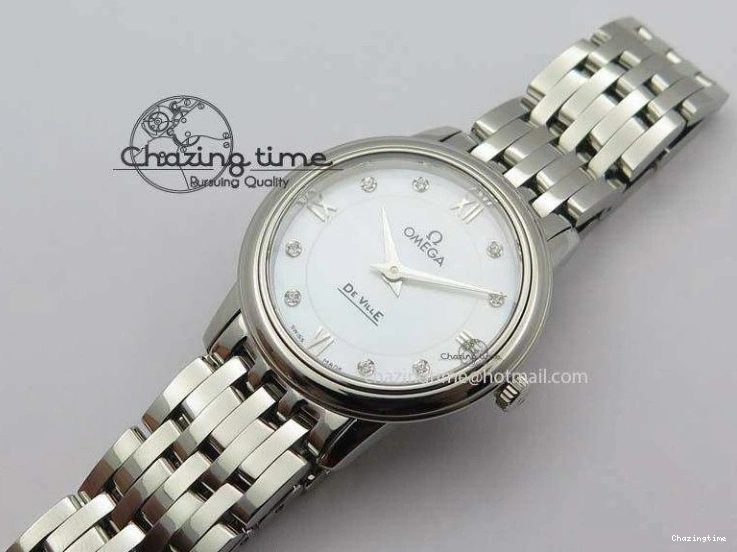 0310 De Ville 27mm Ladies MK 1:1 Best Edition White MOP Diamond Markers On SS Bracelet Ronda Quartz MoistureWicking 8190
